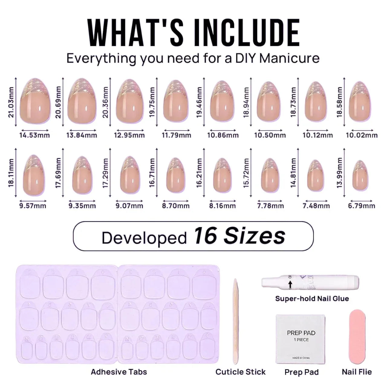 Athena Aurora Almond Press-On Nails - Salon Quality, Reusable (30 Nails)