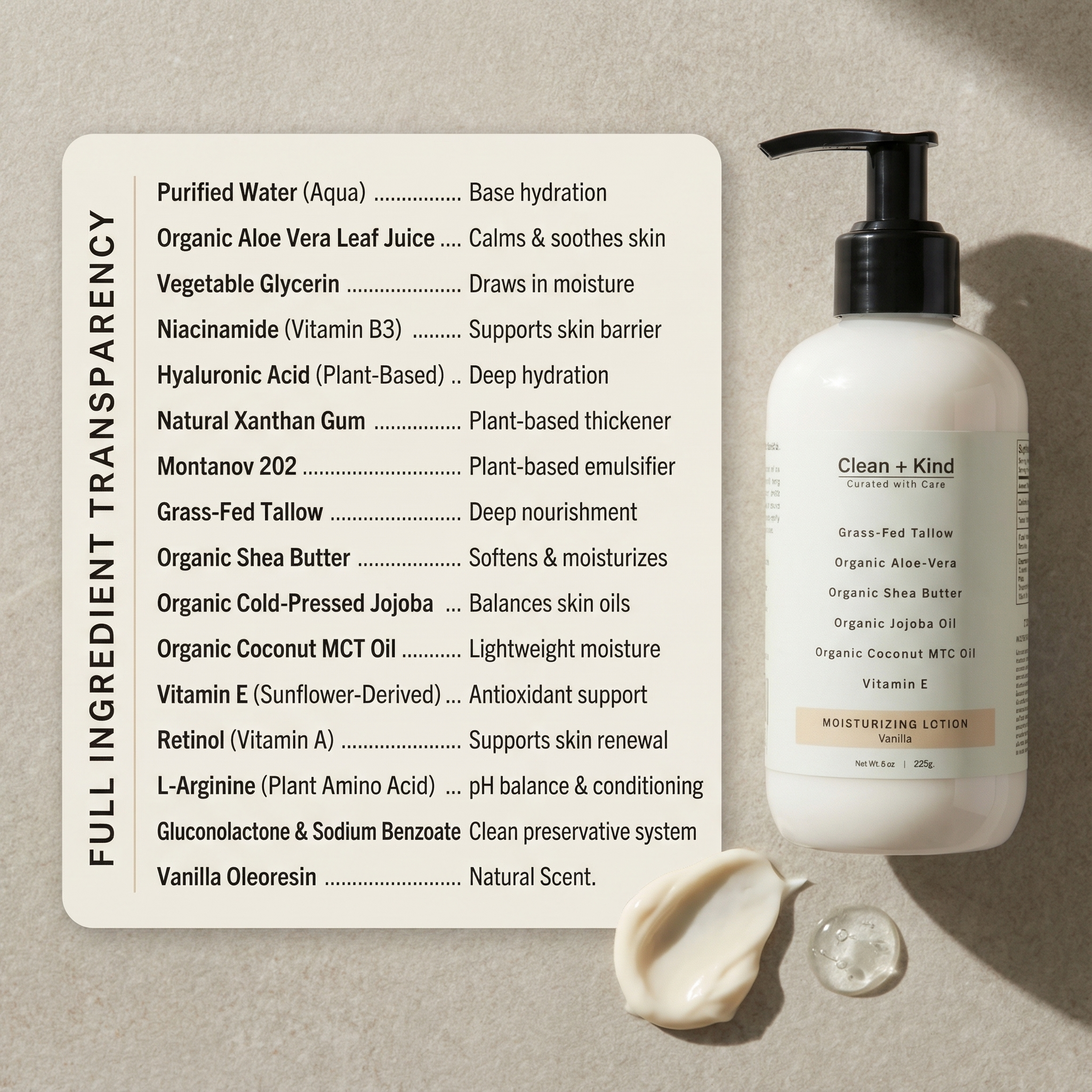 Grass-Fed Tallow Lotion - Lightweight Unscented Body Lotion