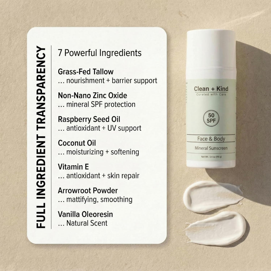 Tallow Mineral Sunscreen SPF 25/50 - Reef-Safe Non-Nano Zinc Oxide