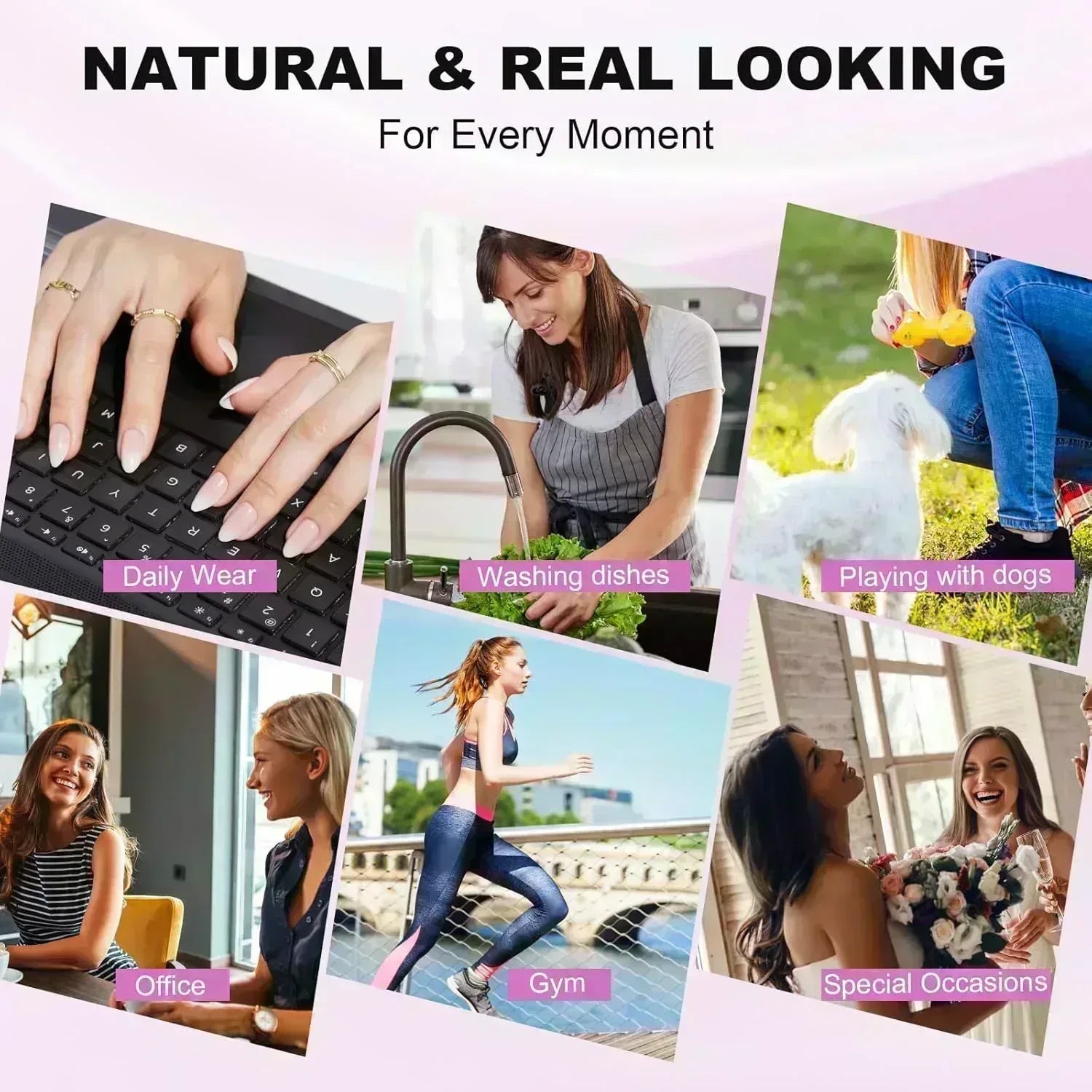 Athena Aurora Almond Press-On Nails - Salon Quality, Reusable (30 Nails)