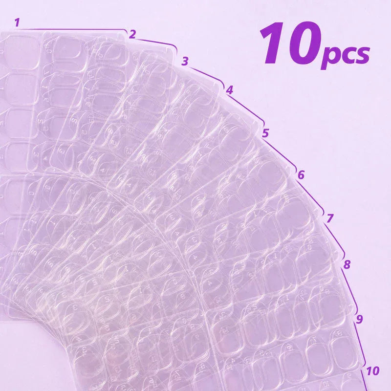 Press-On Nail Adhesive Tabs - 300 Pieces (10 Sheets, 15 Sizes)